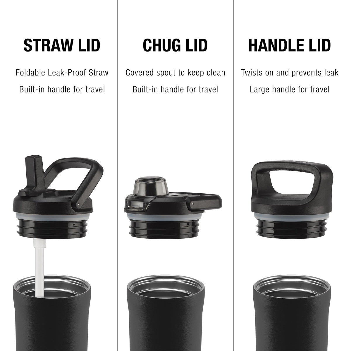 Base Steel Bottle With Three Lids - product view 3